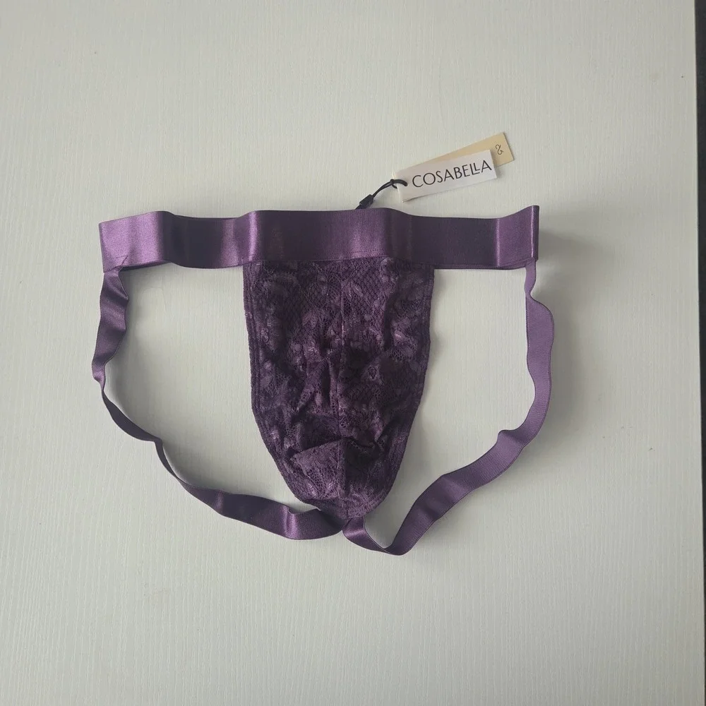 Cosabella Never Say Never Mens Lace Jockstrap Deep Purple Luxury Underwear NEW M